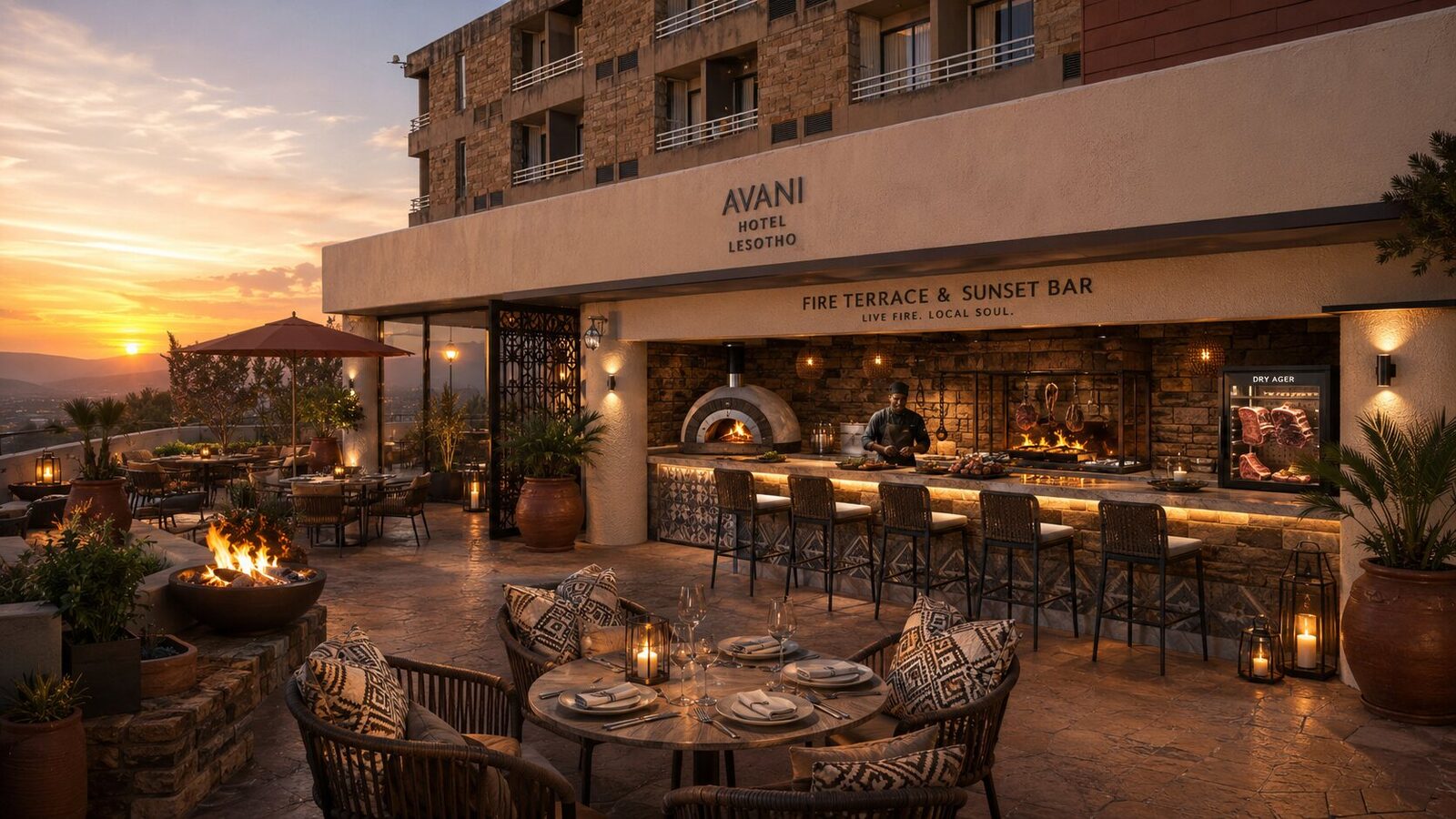 Avani Lesotho fire terrace