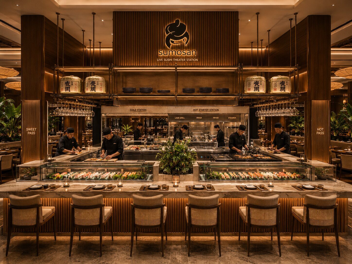 Sumosan live sushi theatre kitchen